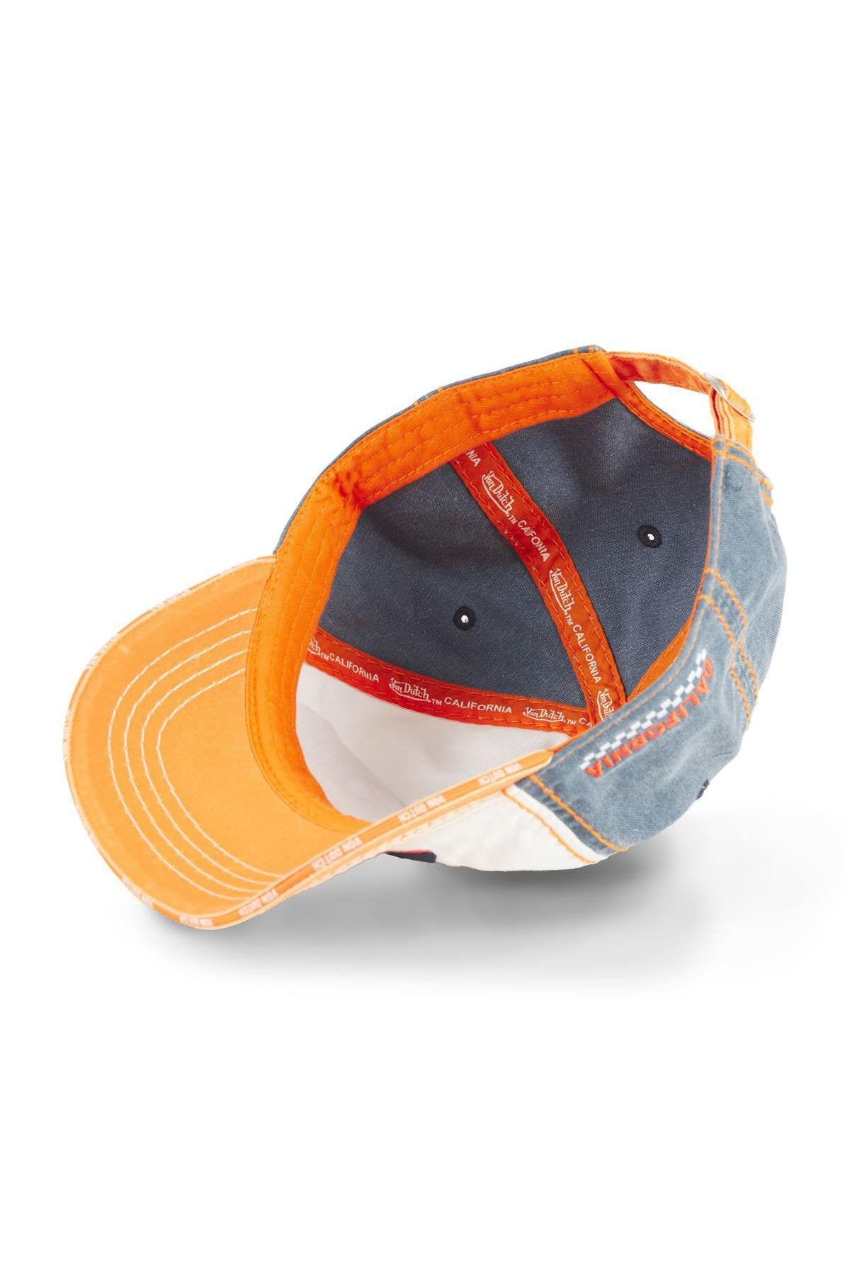 Embroidered cotton cap with worn effect in orange, white and blue - Image n°5