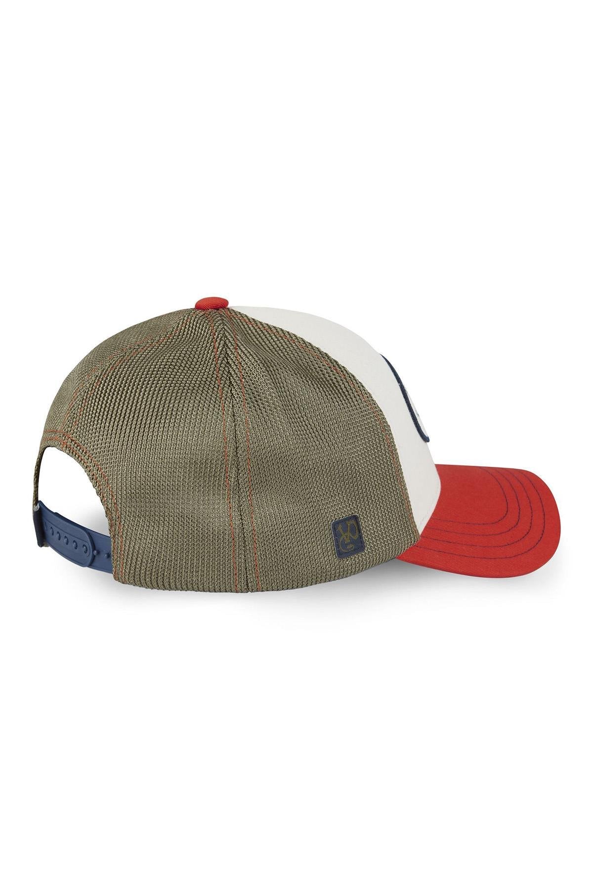 Green, white and red cap with terry badge and embroidery - Image n°2