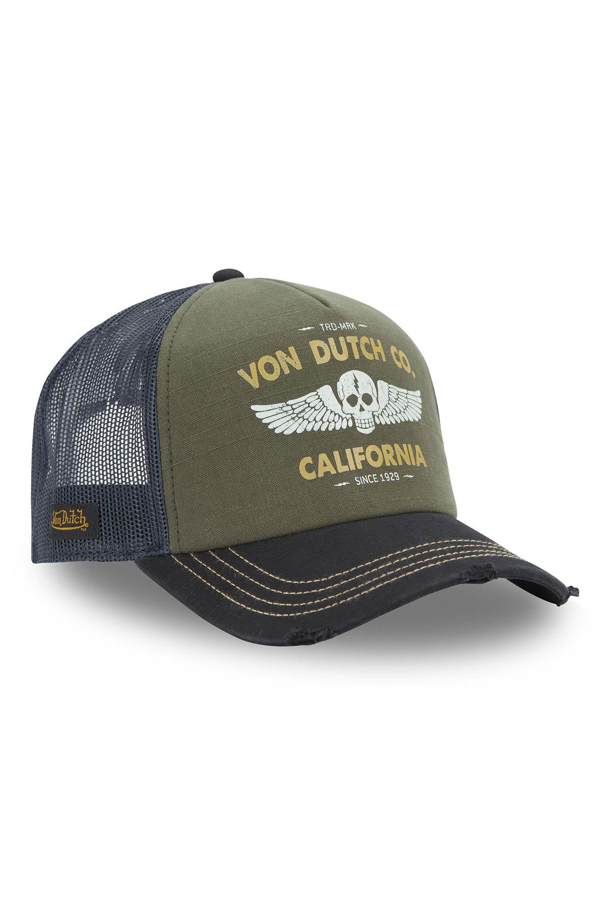 Black and khaki trucker cap with biker-inspired logo - Image n°4
