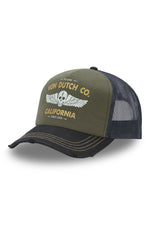 Black and khaki trucker cap with biker-inspired logo - Image n°1