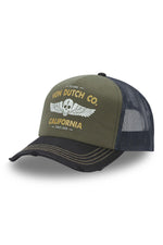 Black and khaki trucker cap with biker-inspired logo - Image n°1