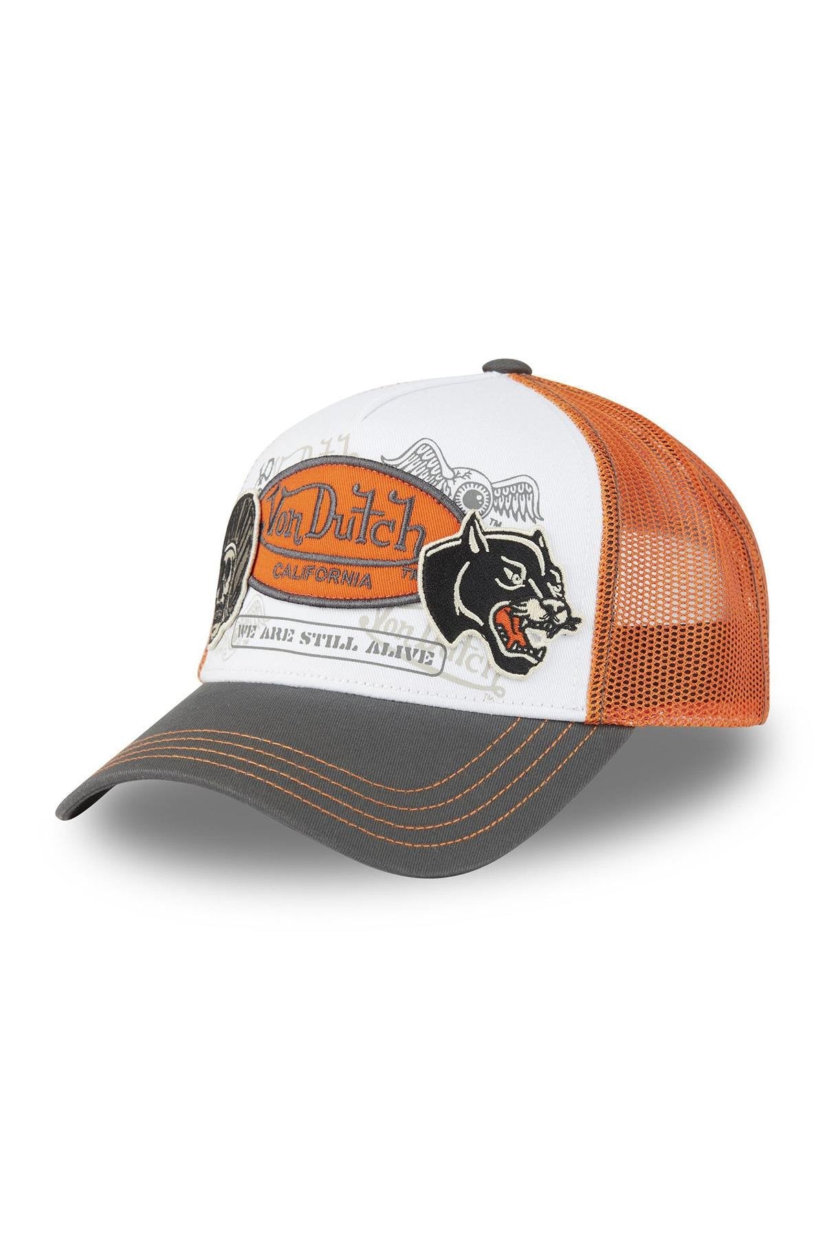 Grey, white and orange cap with patches - Image n°1