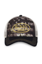 Trucker cap with yellow embroidered logo on printed pattern - Image n°5