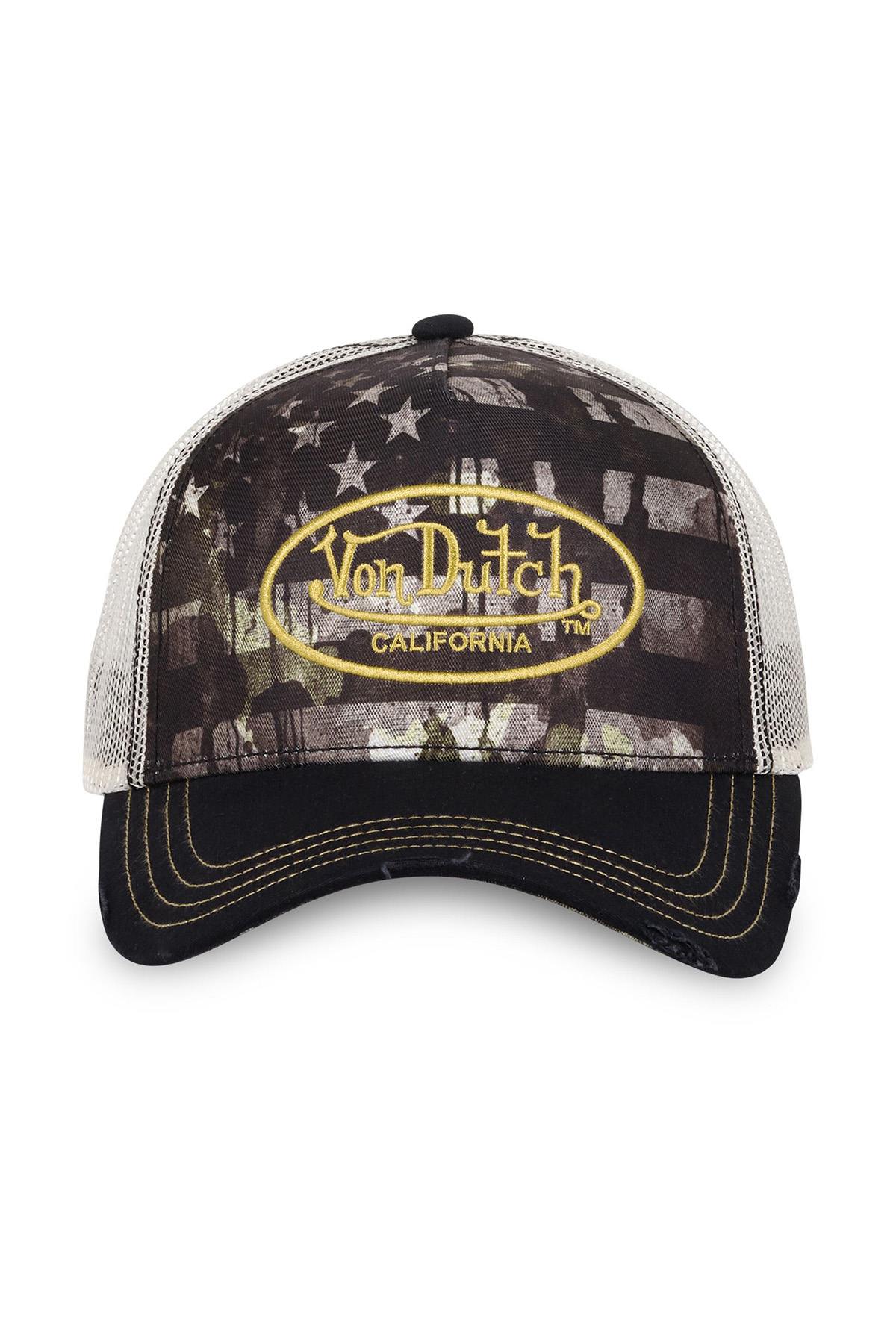 Trucker cap with yellow embroidered logo on printed pattern - Image n°5