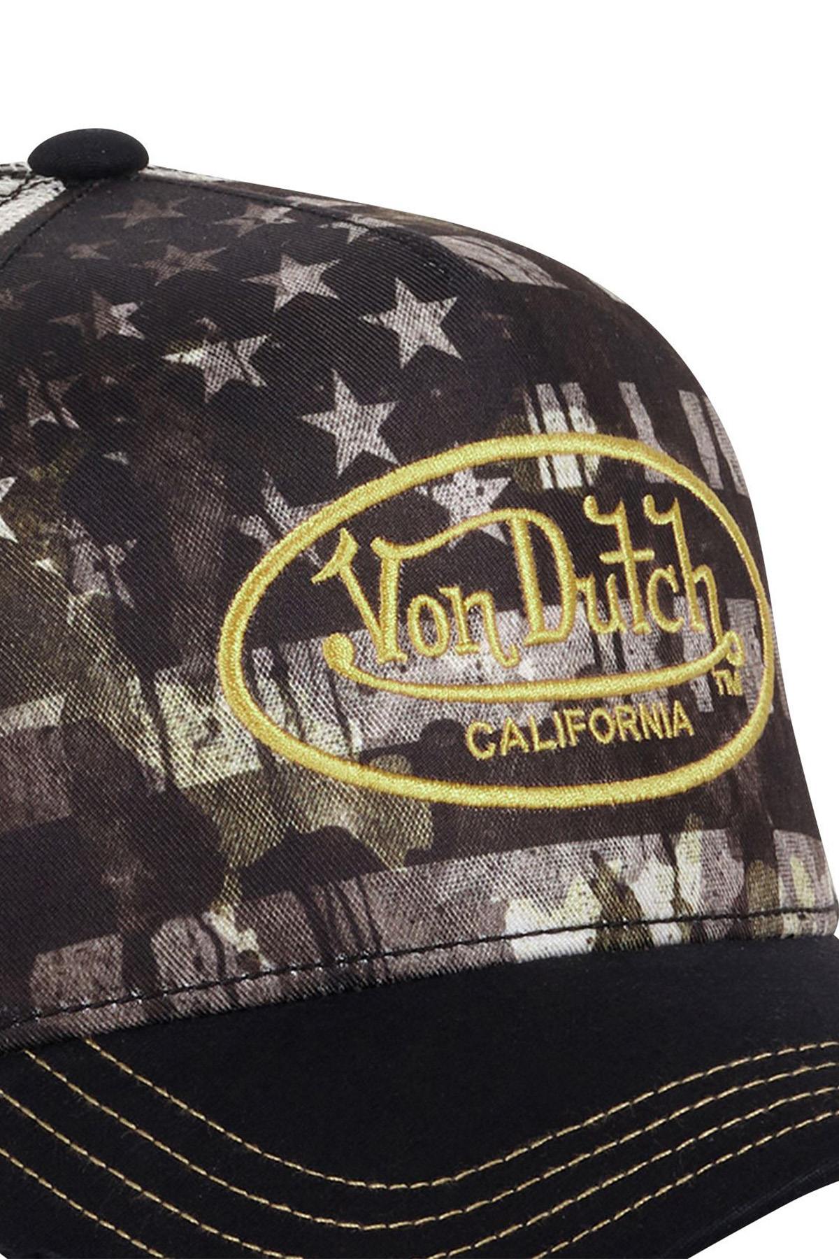 Trucker cap with yellow embroidered logo on printed pattern - Image n°2