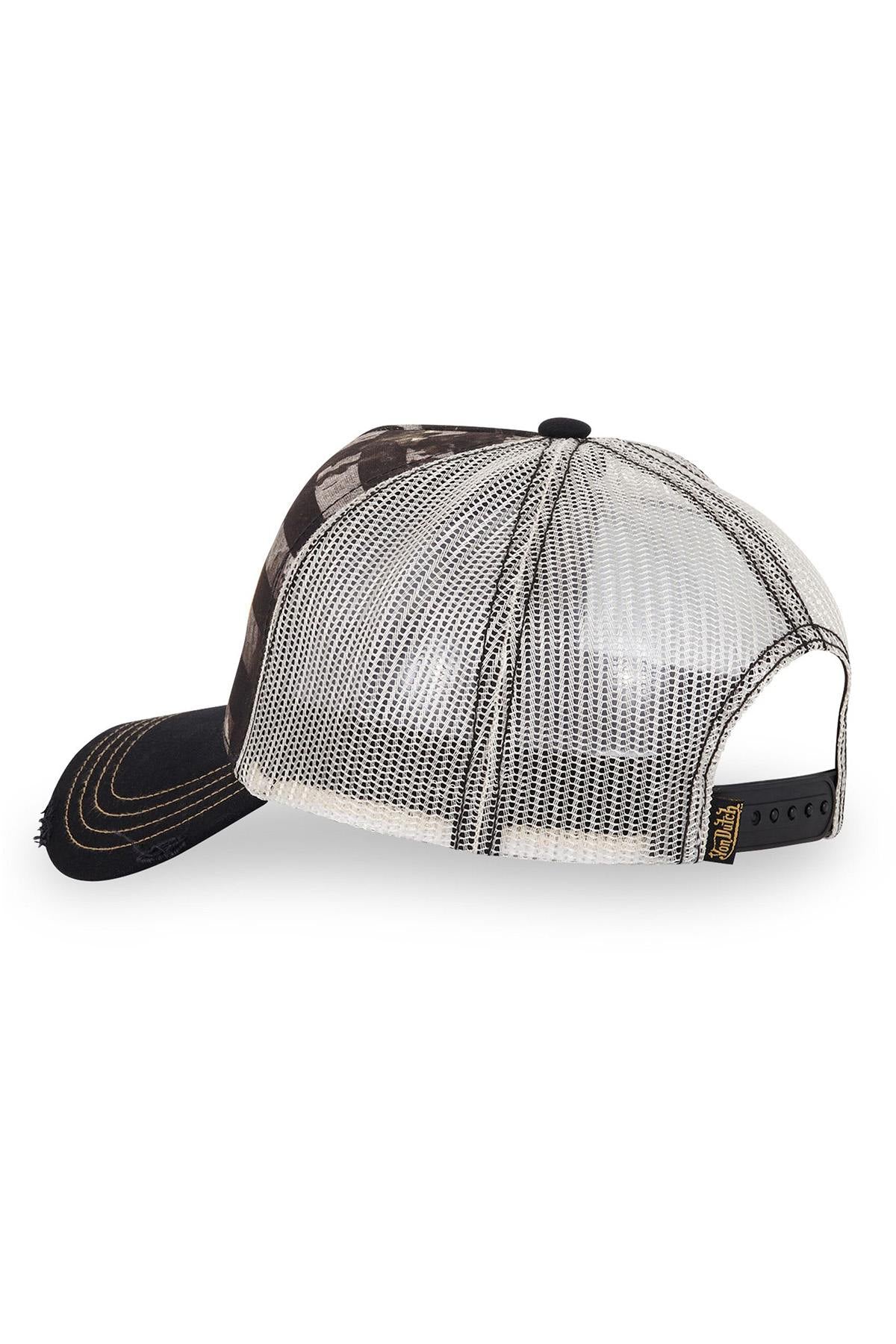 Trucker cap with yellow embroidered logo on printed pattern - Image n°4