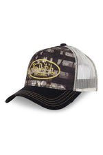 Trucker cap with yellow embroidered logo on printed pattern - Image n°1