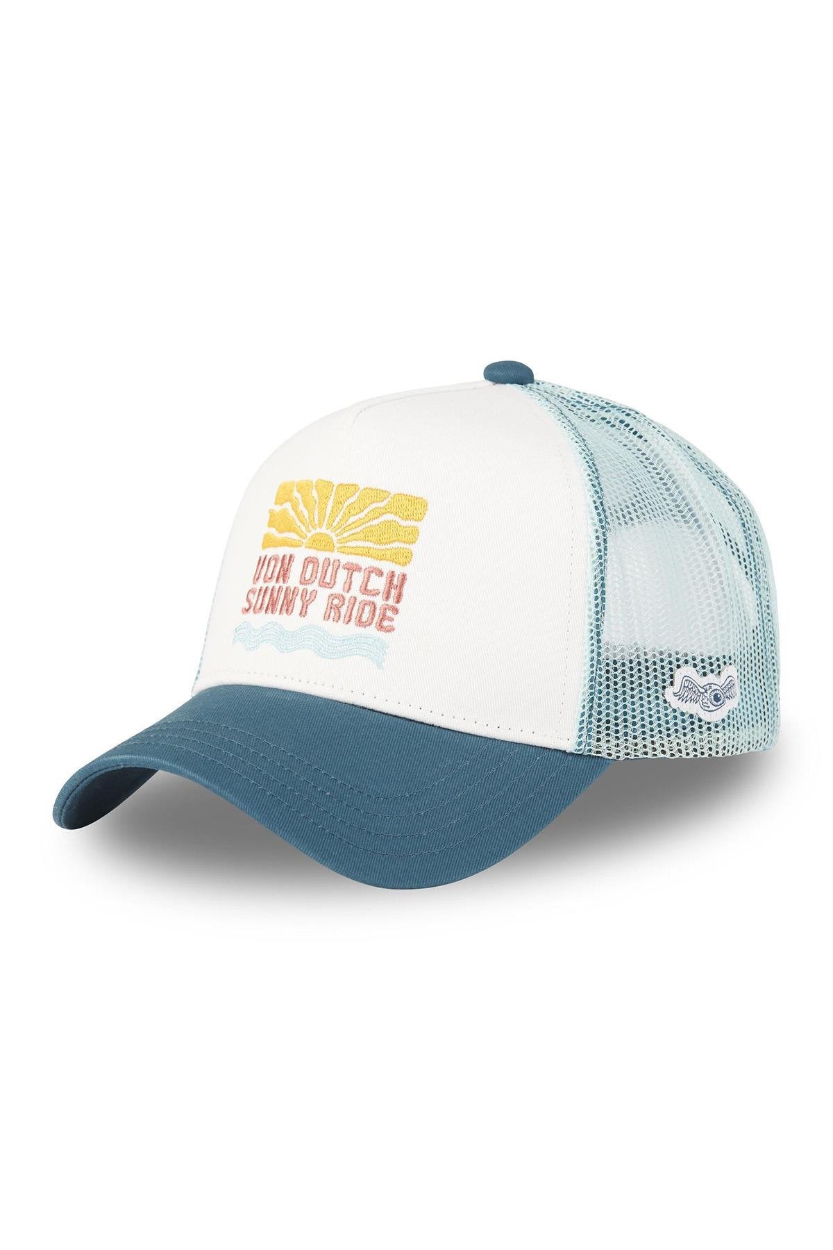 White and blue cap with embroidered summer logo - Image n°1