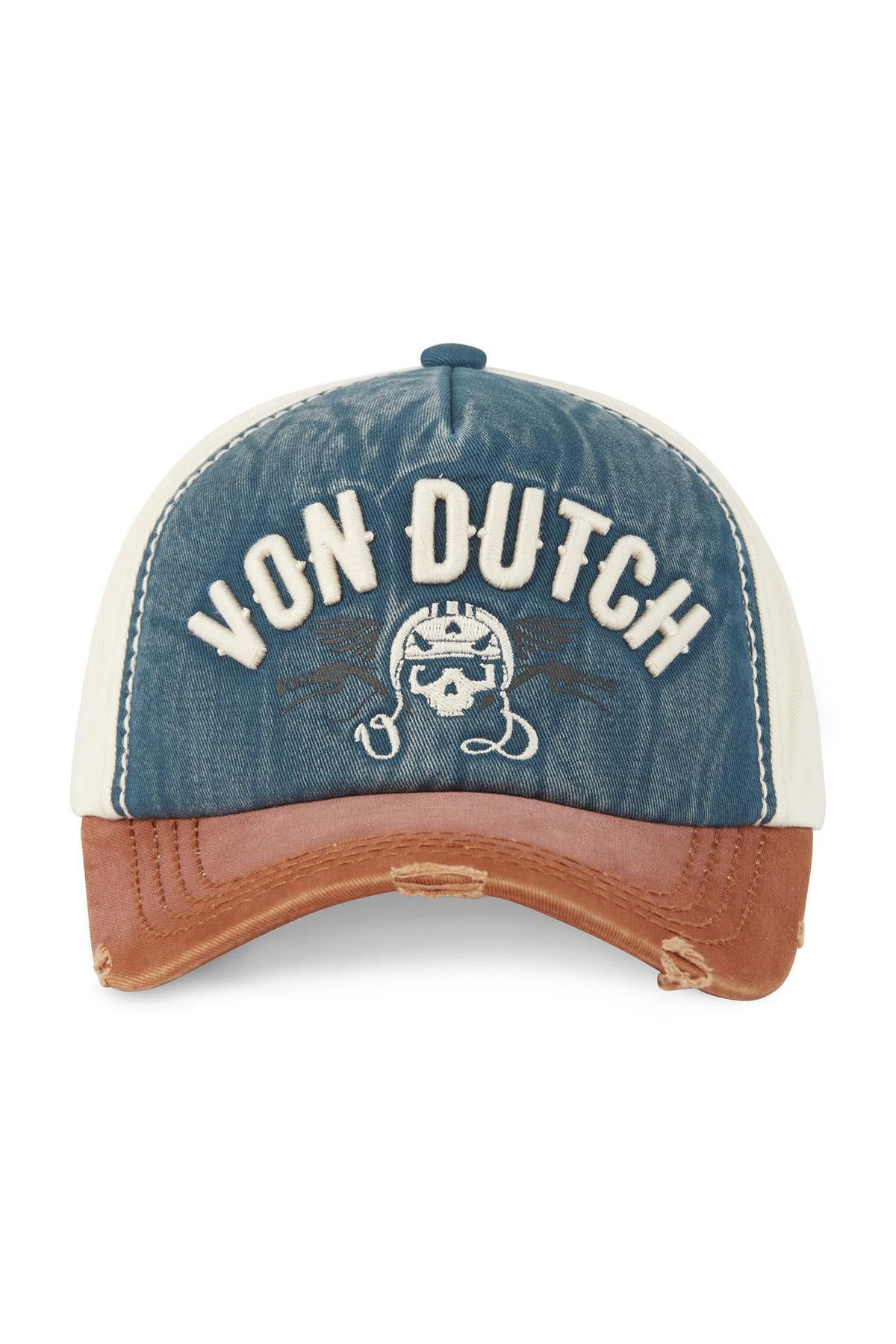 Embroidered cotton cap with worn effect in blue, white and red - Image n°6
