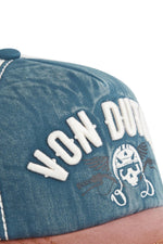 Embroidered cotton cap with worn effect in blue, white and red - Image n°3
