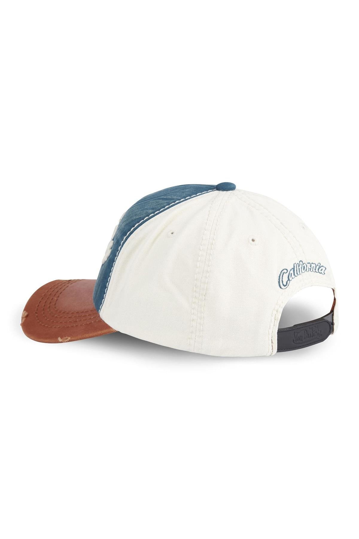 Embroidered cotton cap with worn effect in blue, white and red - Image n°5