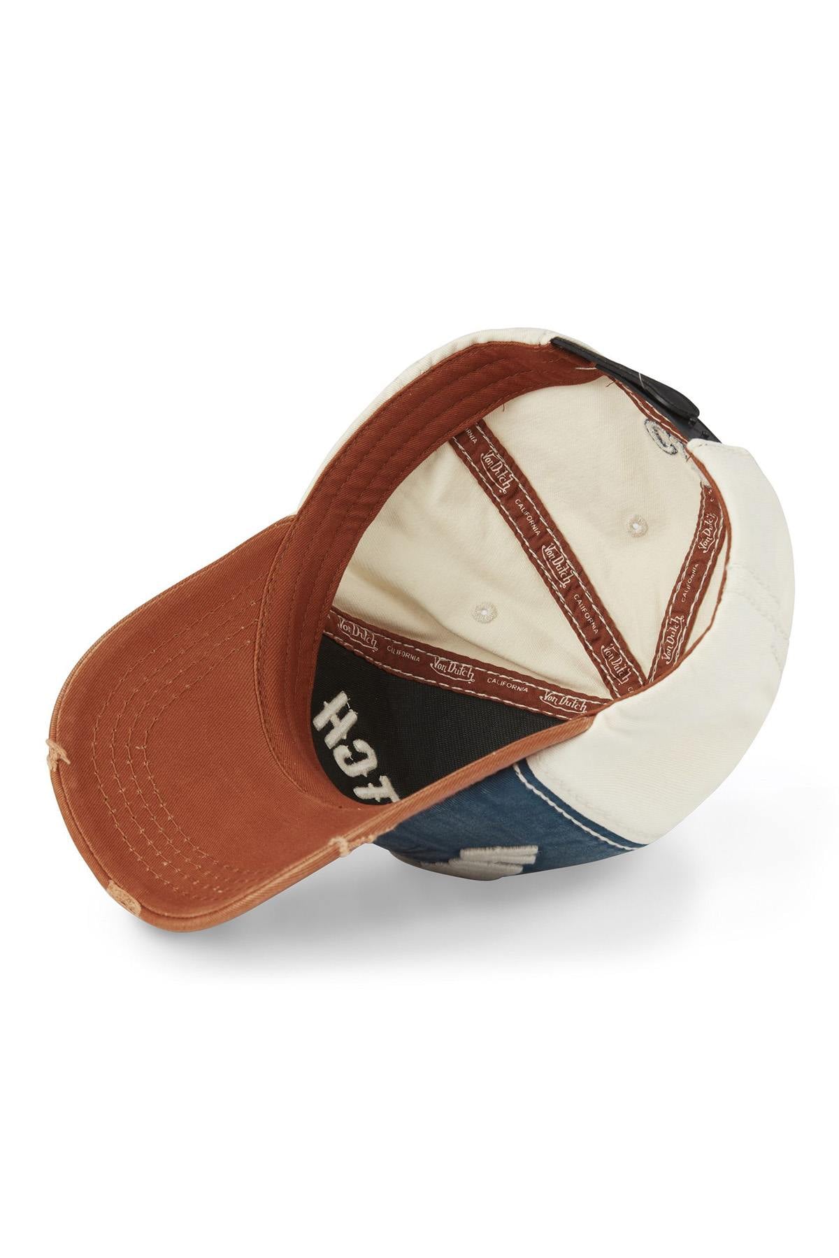 Embroidered cotton cap with worn effect in blue, white and red - Image n°7