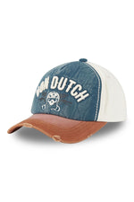 Embroidered cotton cap with worn effect in blue, white and red - Image n°2