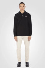 Black cotton long sleeve polo shirt - Image n°5