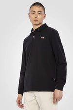 Black cotton long sleeve polo shirt - Image n°1