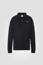 Black cotton long sleeve polo shirt - Image n°3