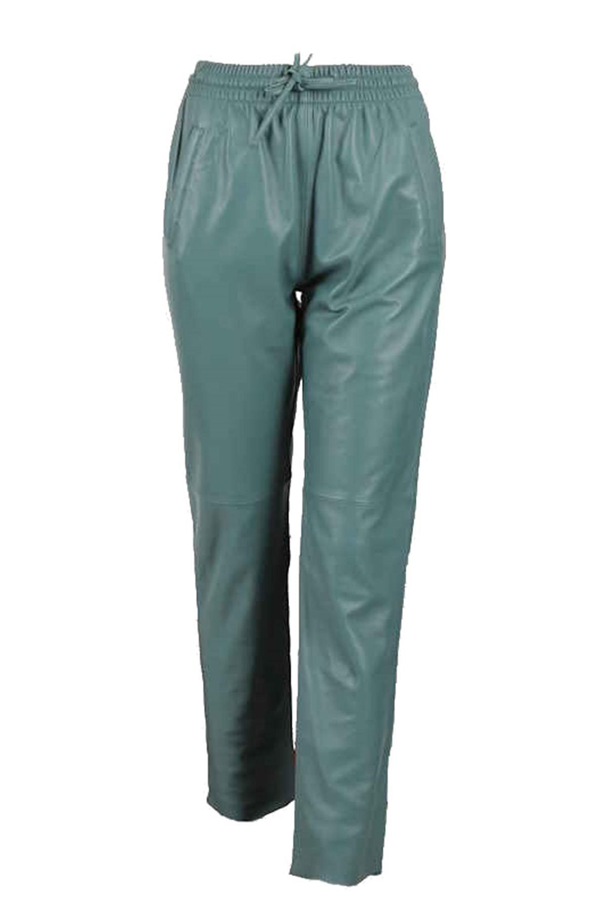 Trendy jade-colored leather jogpants - Image n°7