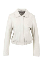 White leather jacket with shirt collar and tight waist - Image n°6