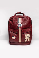Dark red racing leather backpack - Image n°1