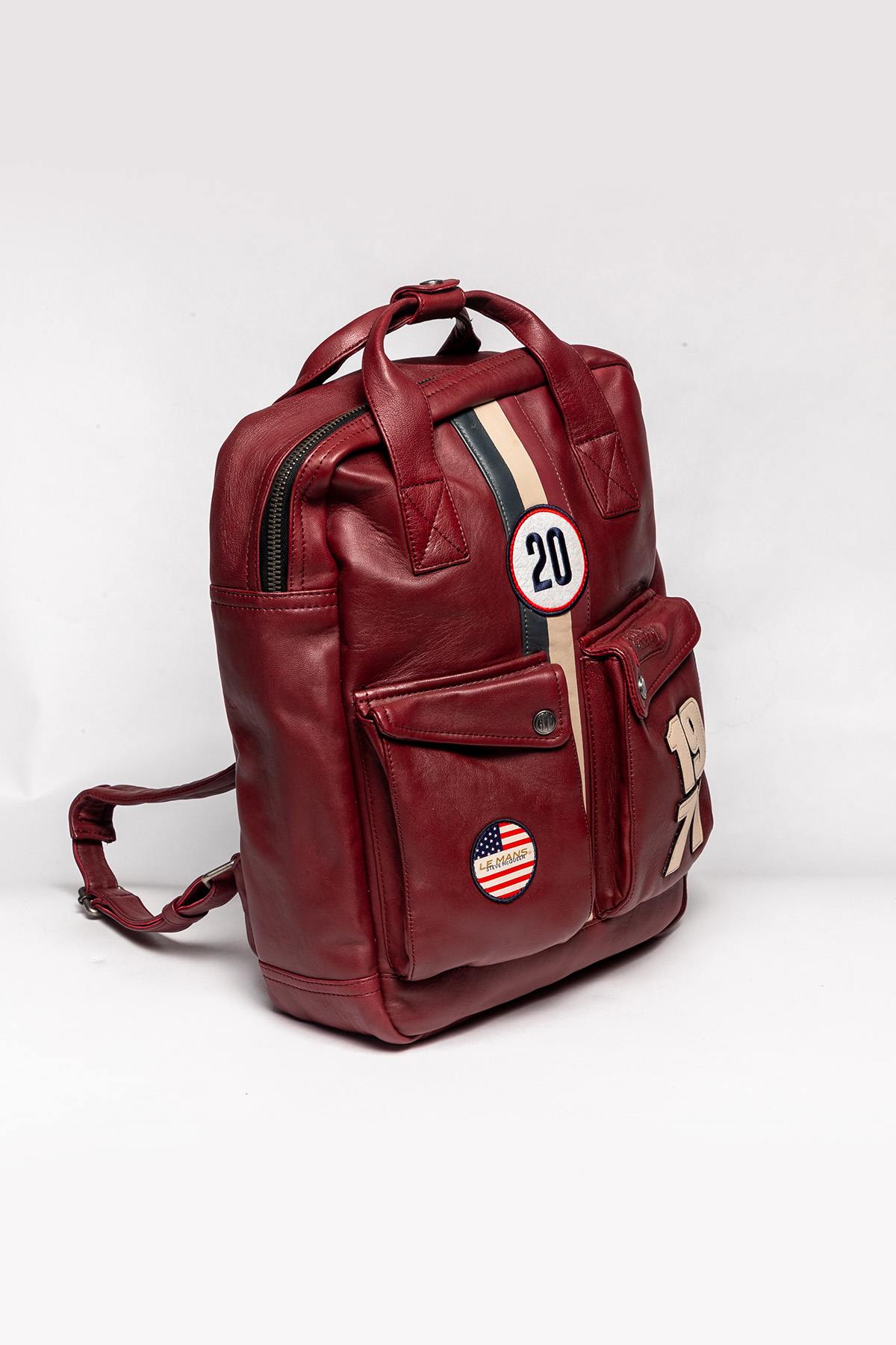 Dark red racing leather backpack - Image n°3