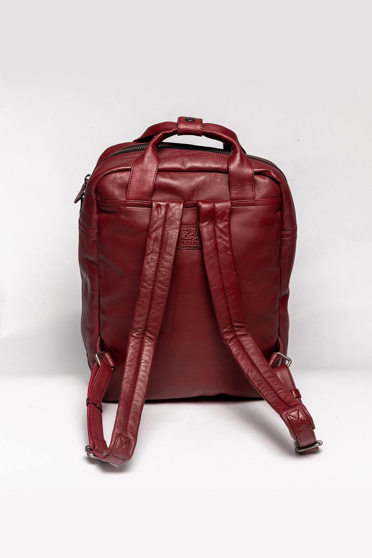 Dark red racing leather backpack - Image n°2