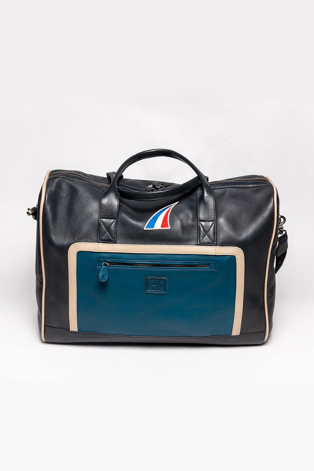 48-hour leather travel bag, ocean blue, navy, 24 hours of Le Mans theme - Image n°2