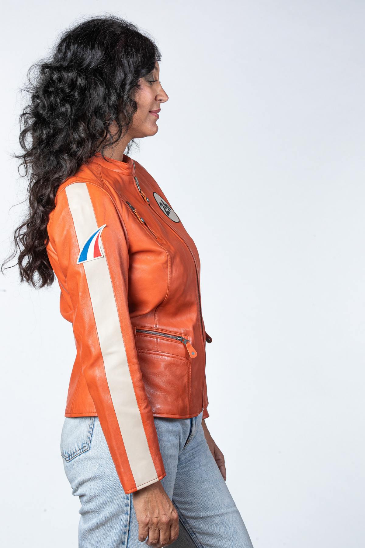 Orange vegetable tanned racing leather jacket - Image n°2