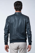 24h Le Mans navy blue biker collar leather jacket - Image n°3