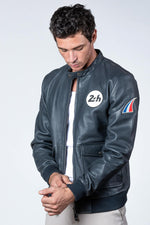 24h Le Mans navy blue biker collar leather jacket - Image n°2