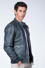 24h Le Mans navy blue biker collar leather jacket - Image n°5