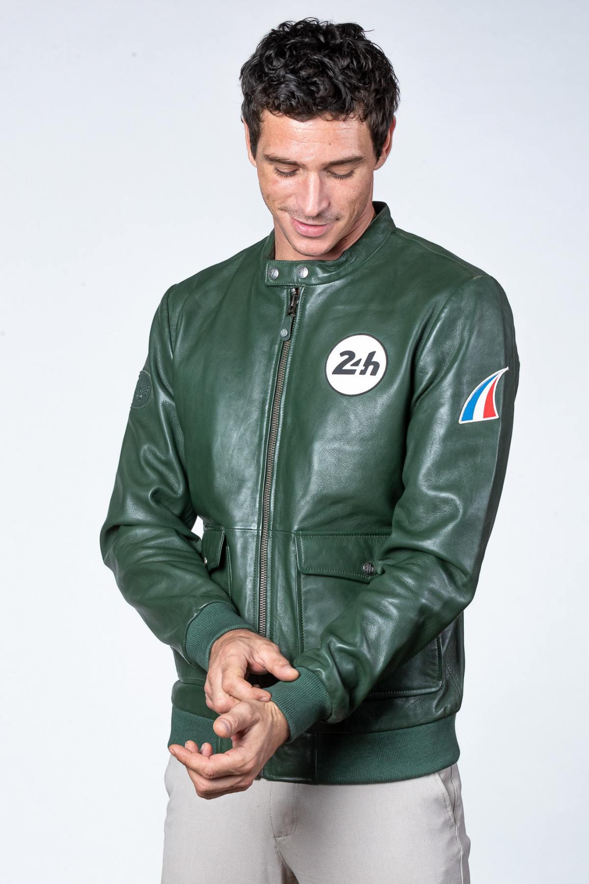 24h Le Mans green biker collar leather jacket - Image n°4