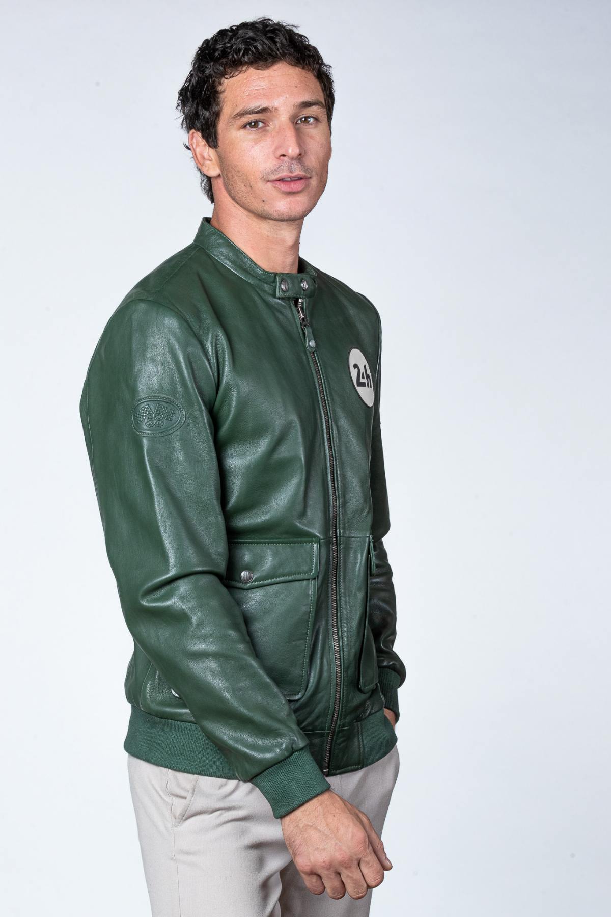 24h Le Mans green biker collar leather jacket - Image n°5