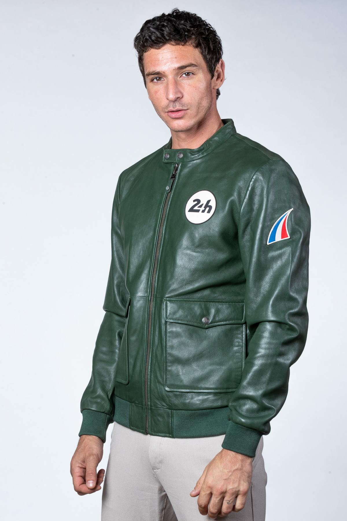 24h Le Mans green biker collar leather jacket - Image n°2
