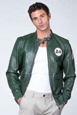 24h Le Mans green biker collar leather jacket - Image n°1