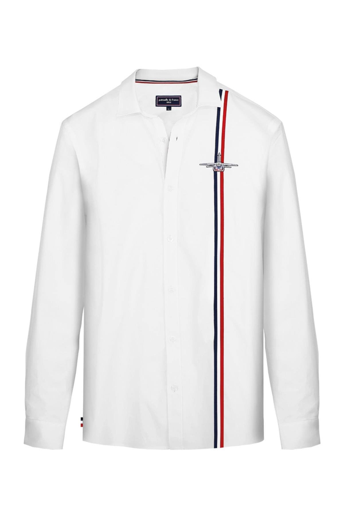 White cotton shirt with blue white red stripes - Image n°2