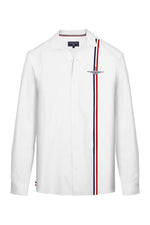 White cotton shirt with blue white red stripes - Image n°2