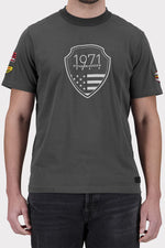 Jet Black Cotton T-Shirt with Steve McQueen Crest - Image n°1