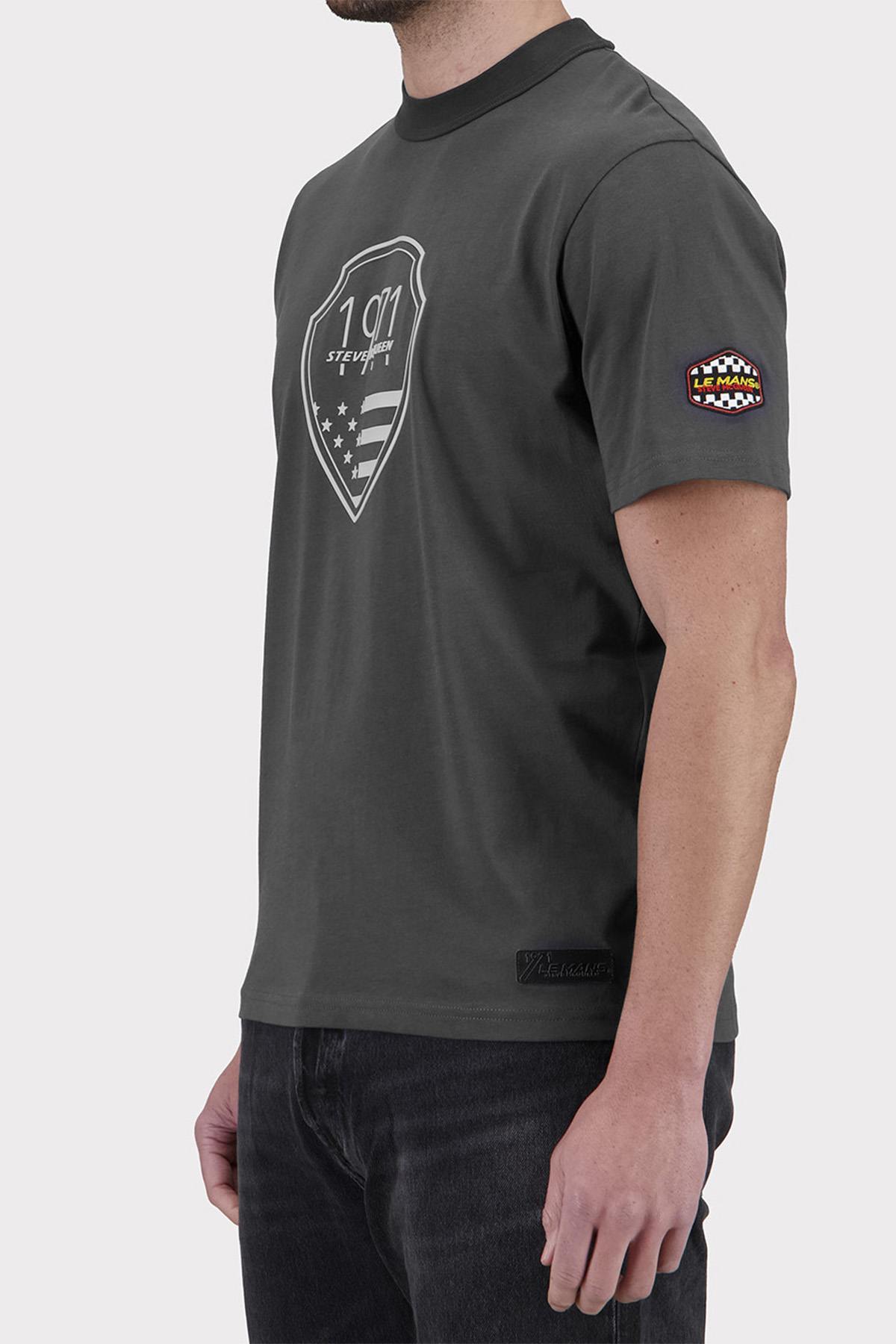 Jet Black Cotton T-Shirt with Steve McQueen Crest - Image n°2