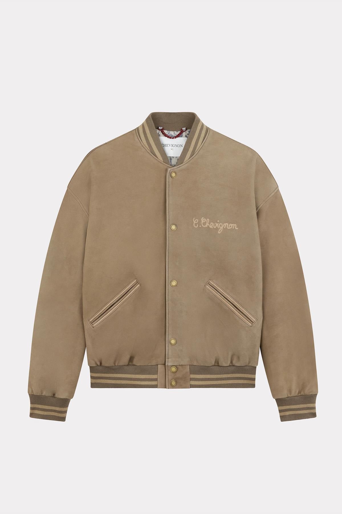Loose fit beige leather teddy jacket - Image n°2