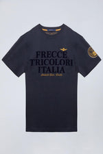 100% cotton navy blue t-shirt with flocked print - Image n°5