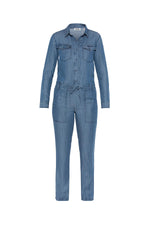 Women's indigo denim cotton jumpsuit - Image n°1