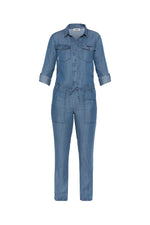 Women's indigo denim cotton jumpsuit - Image n°5