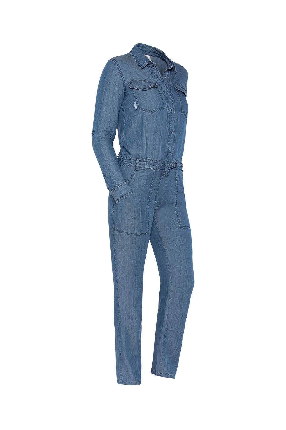 Women's indigo denim cotton jumpsuit - Image n°6