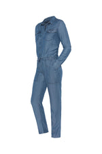 Women's indigo denim cotton jumpsuit - Image n°4