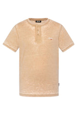 Beige washed effect mandarin collar t-shirt - Image n°1