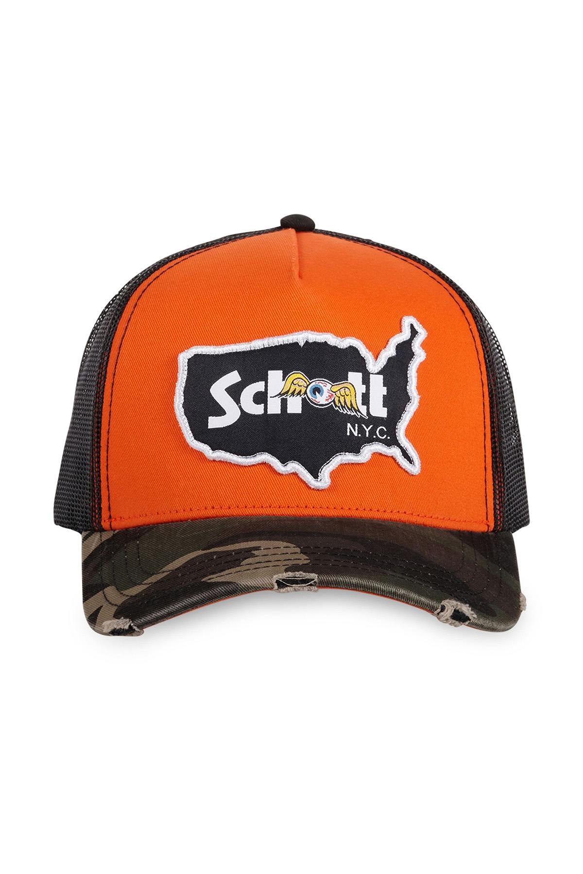 Orange Von Dutch cap in collaboration with Schott NYC, with USA patch - Image n°4