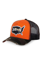 Orange Von Dutch cap in collaboration with Schott NYC, with USA patch - Image n°1