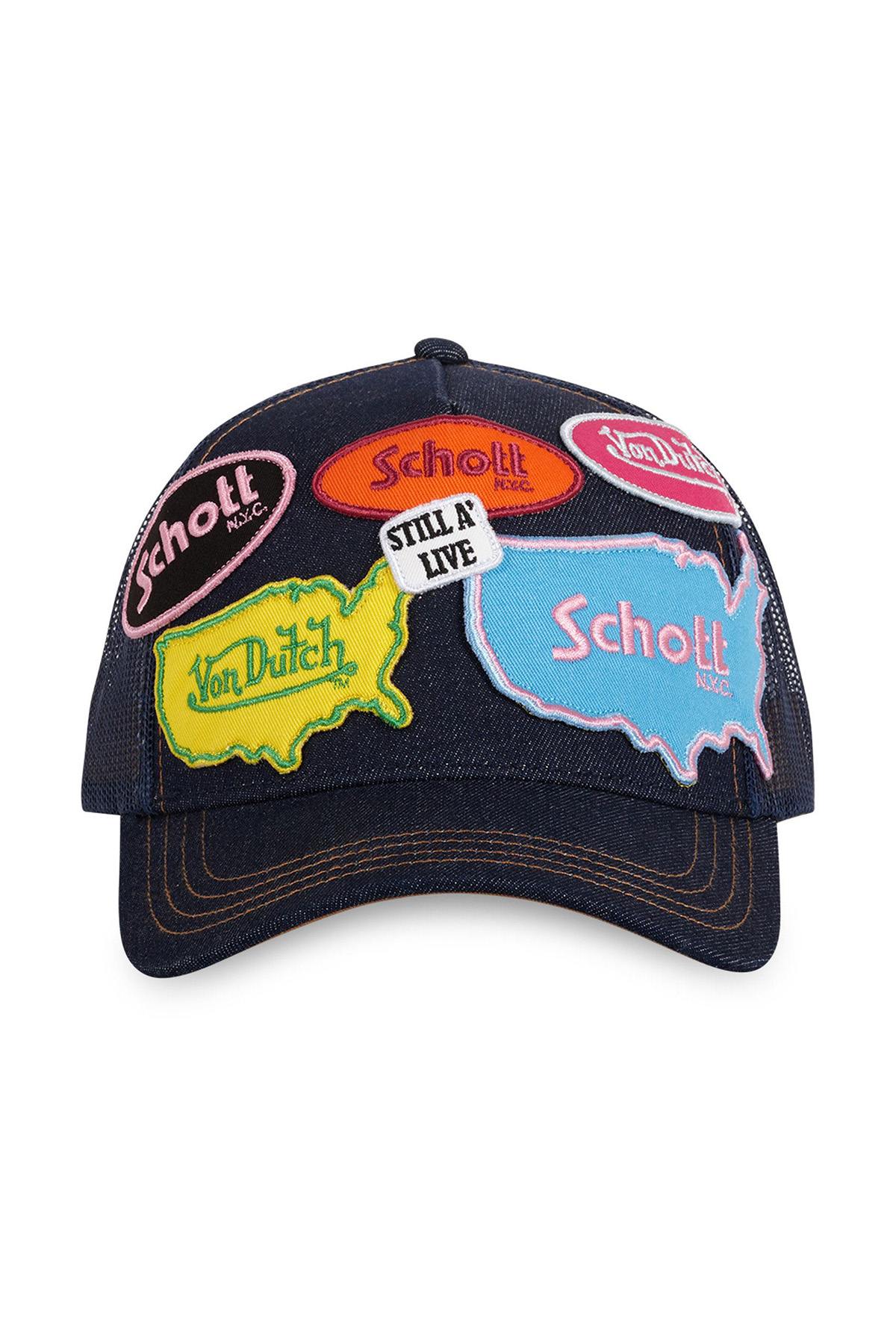 Von Dutch denim cap in collaboration with Schott NYC, with colorful patches - Image n°4