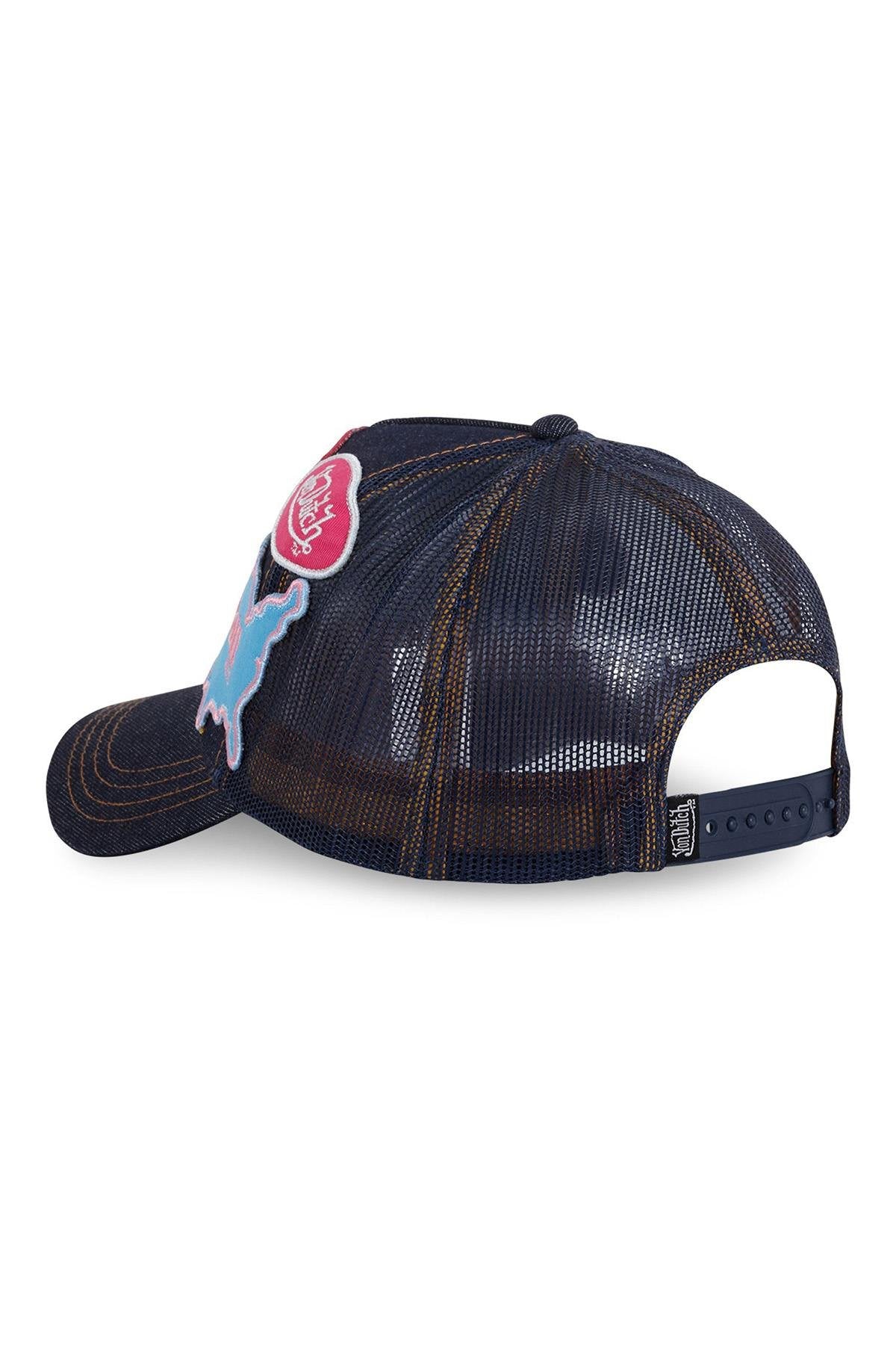 Von Dutch denim cap in collaboration with Schott NYC, with colorful patches - Image n°3