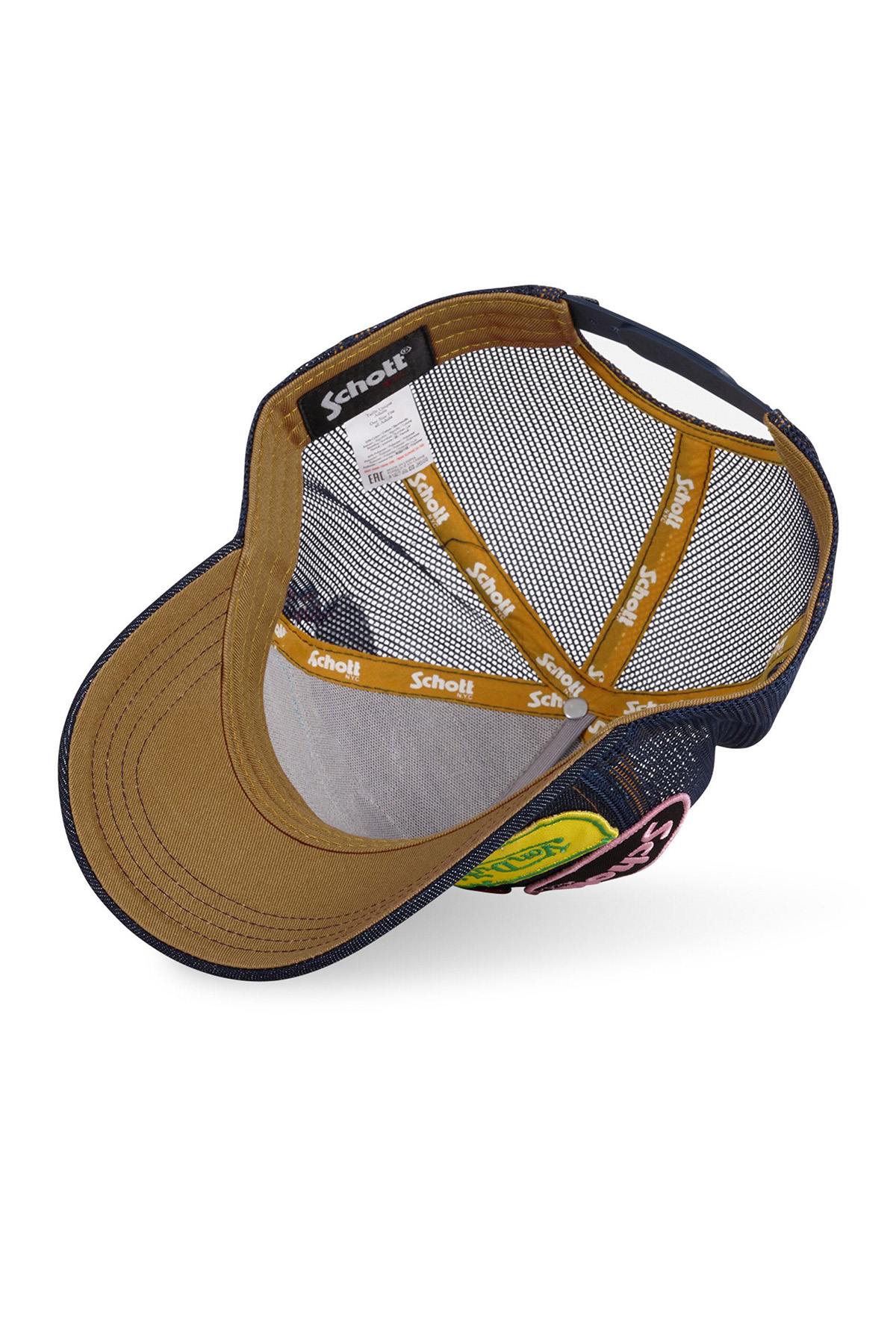 Von Dutch denim cap in collaboration with Schott NYC, with colorful patches - Image n°5